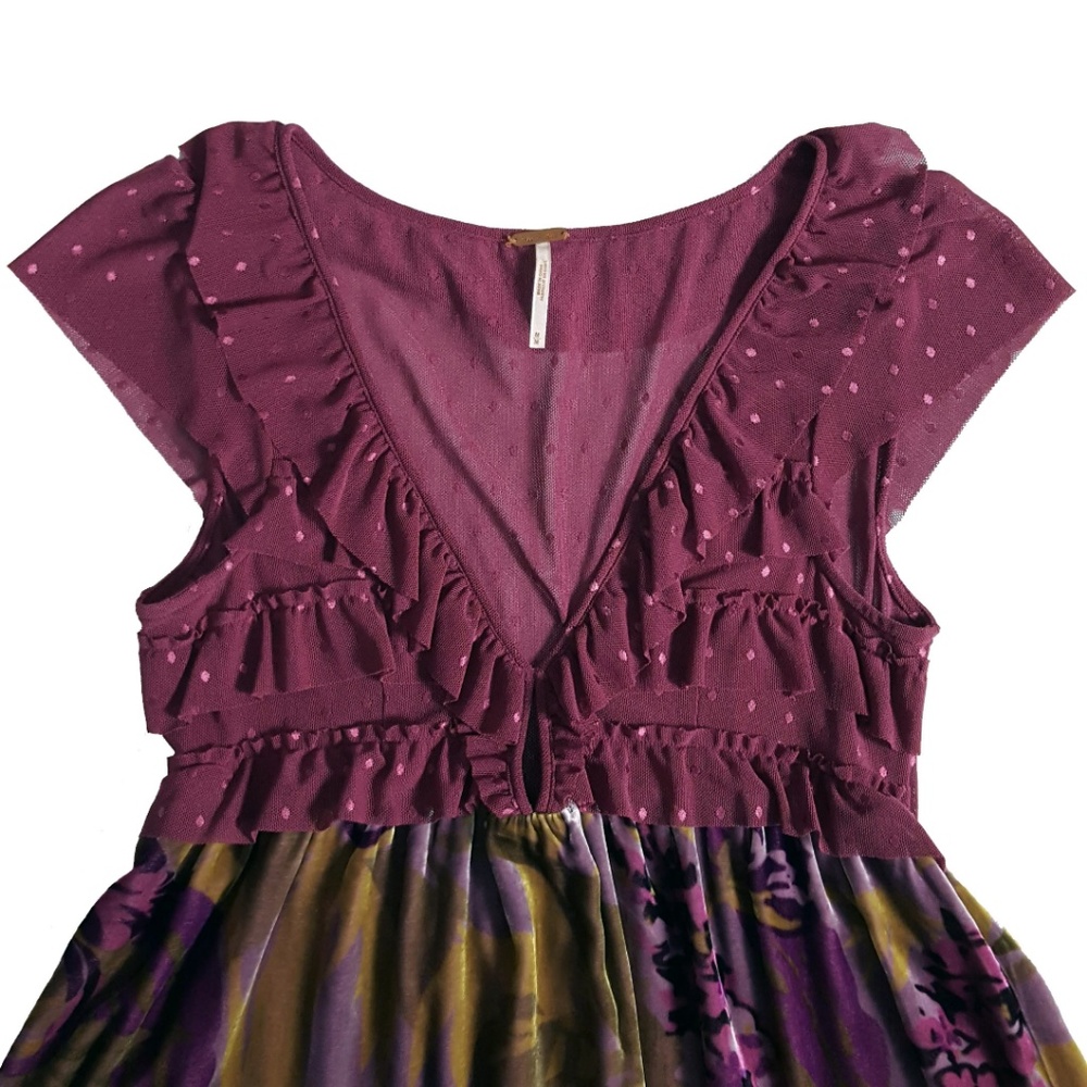Free People Womens Mesh and Velvet Floral Dress - Picture 6 of 8